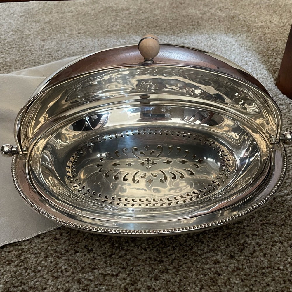 Antique silver covered serving tray.